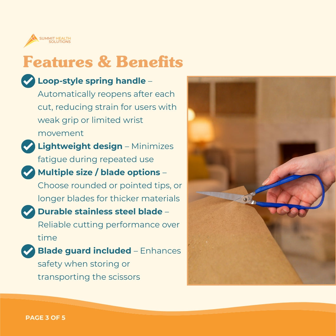 Adaptive scissors helping people with weak grip strength perform everyday cutting tasks safely