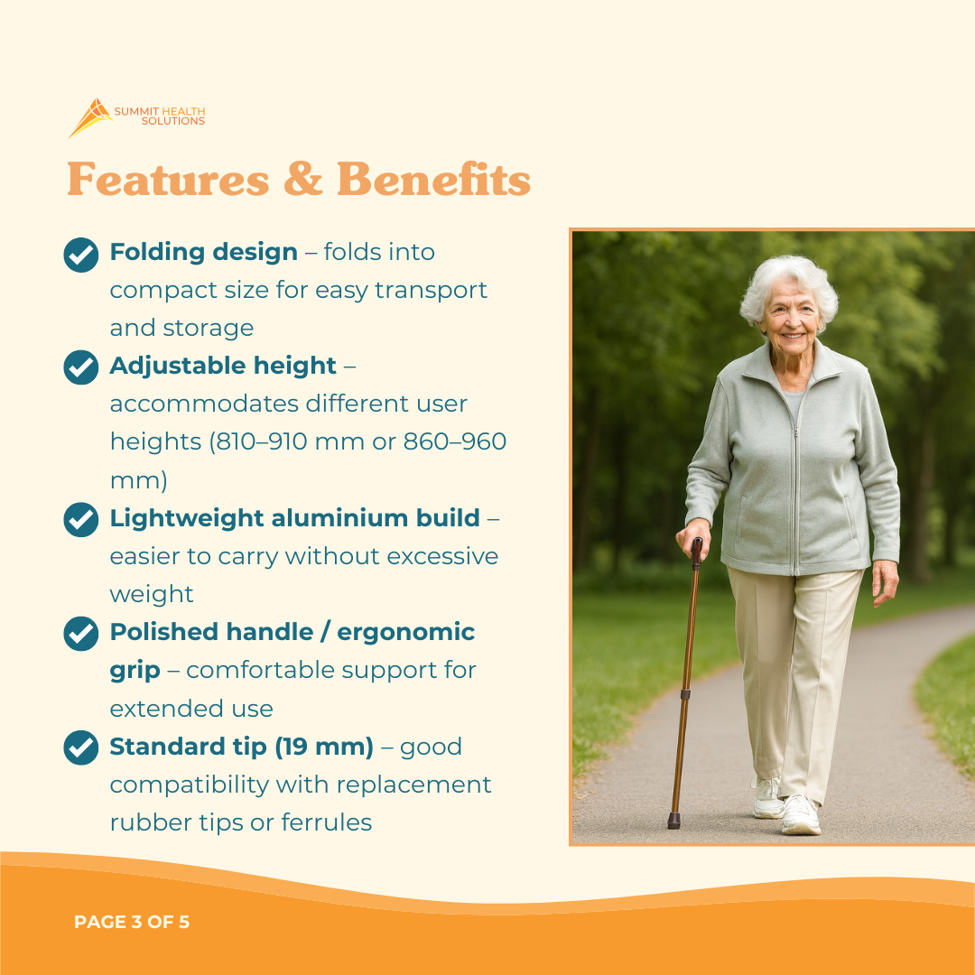 Adjustable height walking stick allowing seniors to customize cane support for improved comfort and posture