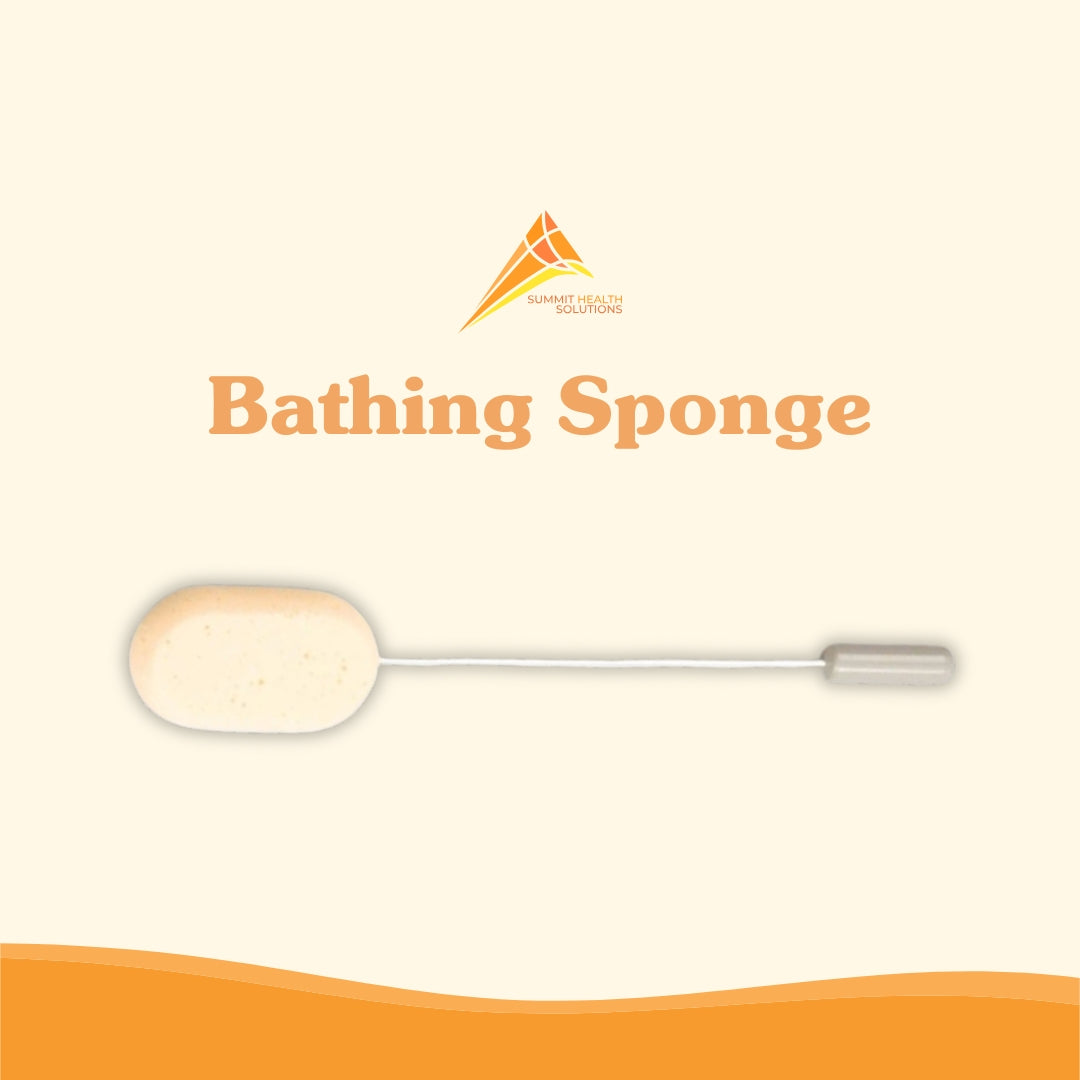 Long handle bathing sponge by Summit Health Solutions designed to help seniors wash their back and feet without bending in the shower