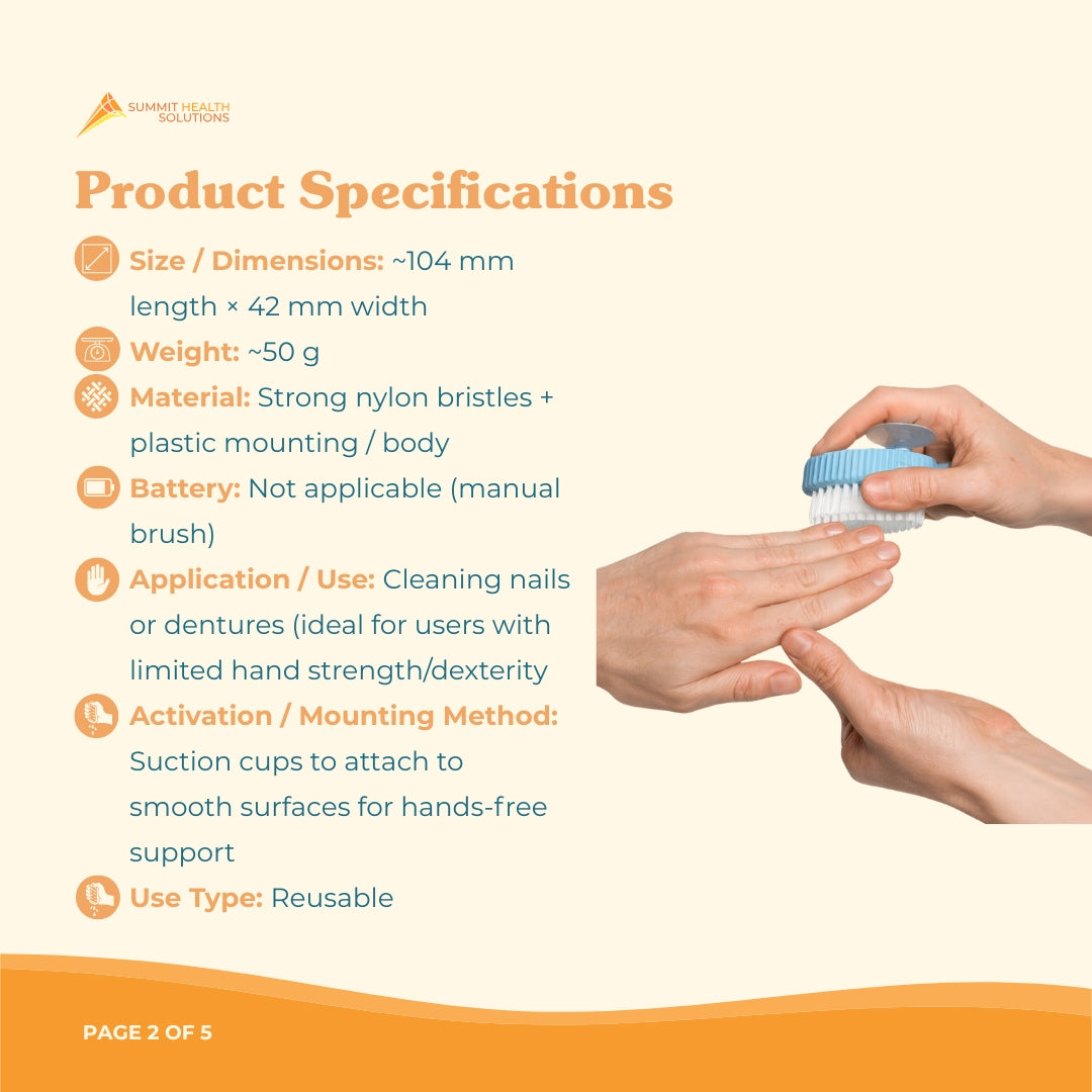 Denture cleaning brush designed to remove debris and maintain proper denture hygiene for adults and seniors