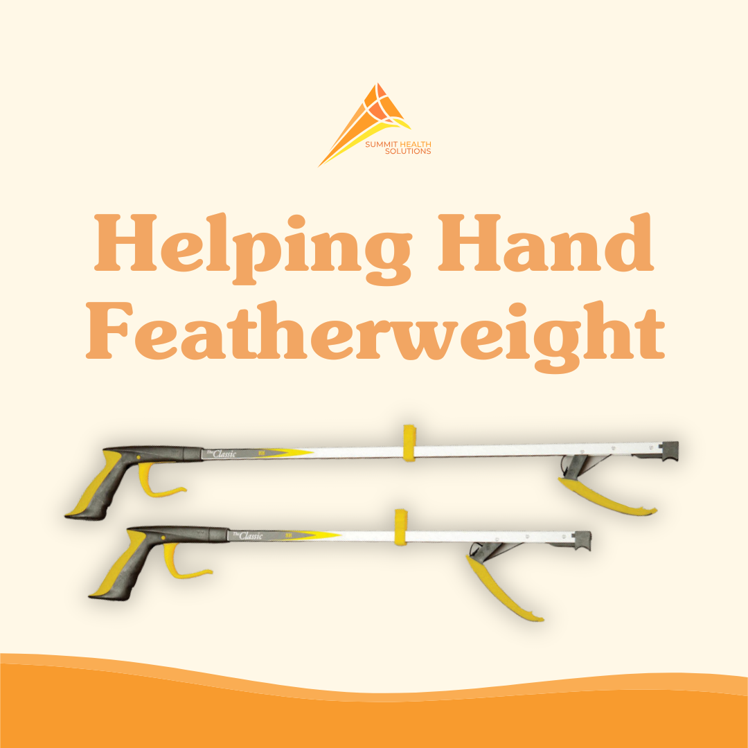 Helping Hand Featherweight reacher grabber tool by Summit Health Solutions helping seniors and people with limited mobility pick up objects without bending.