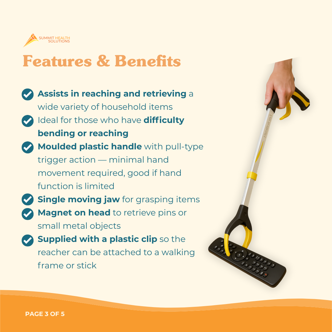 Mobility reach aid for elderly users by Summit Health Solutions supporting independent living and reducing the need for bending or stretching