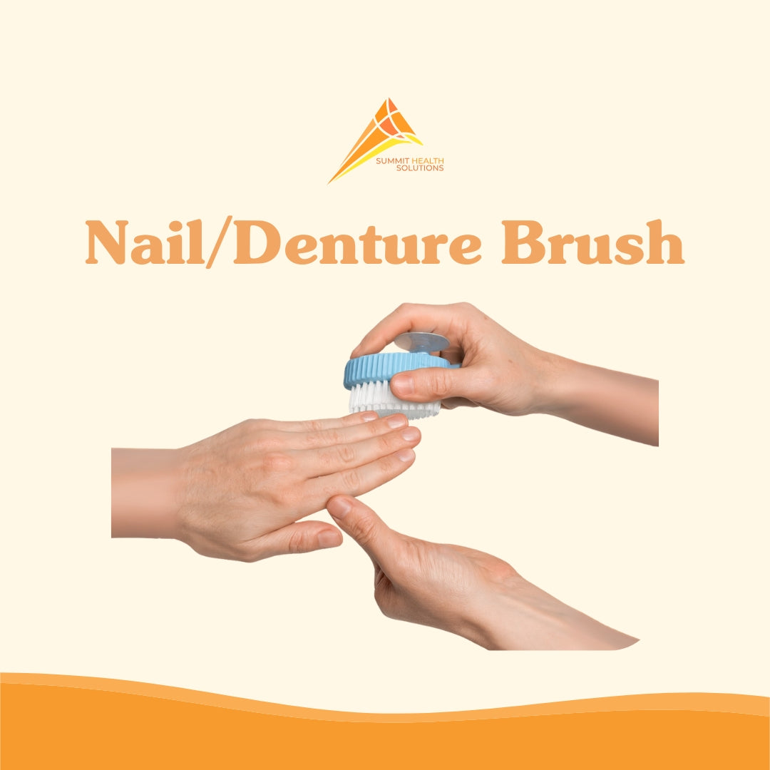 Nail and denture hygiene brush by Summit Health Solutions helping seniors maintain clean fingernails and dentures during daily hygiene routines