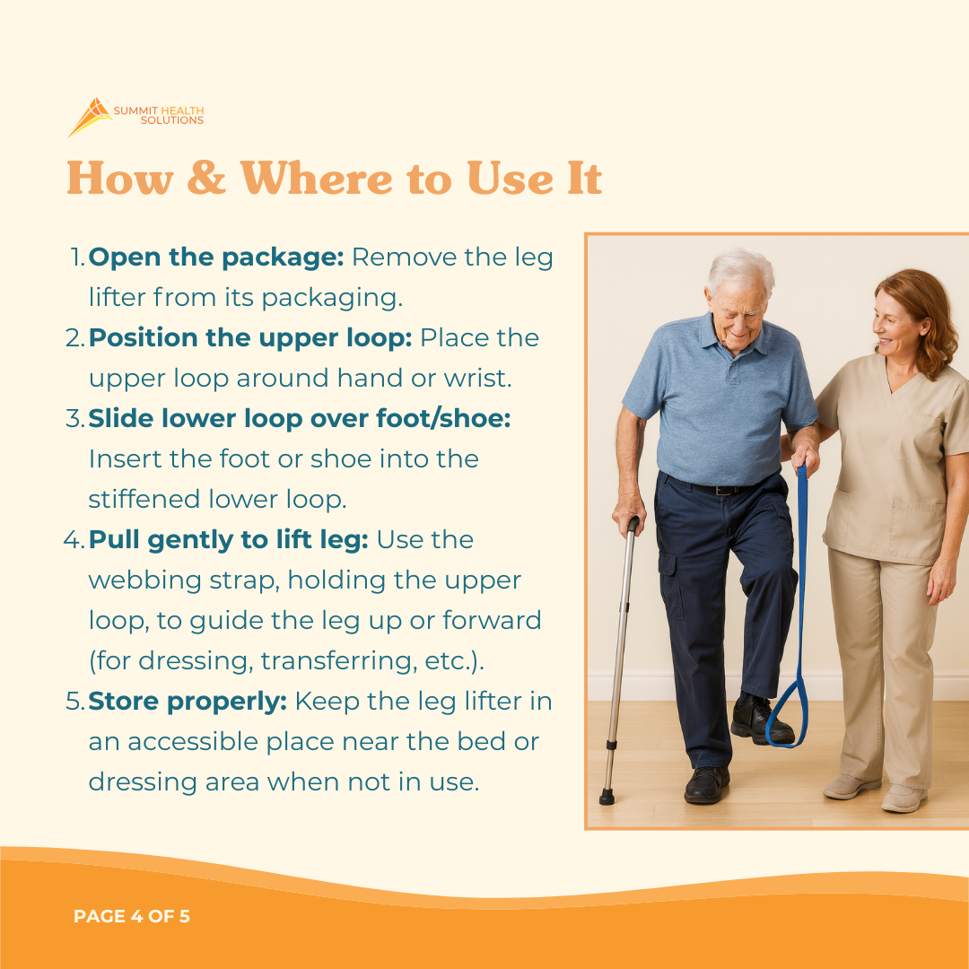 Physiotherapy leg lifting aid designed to support rehabilitation exercises and improve independence after surgery