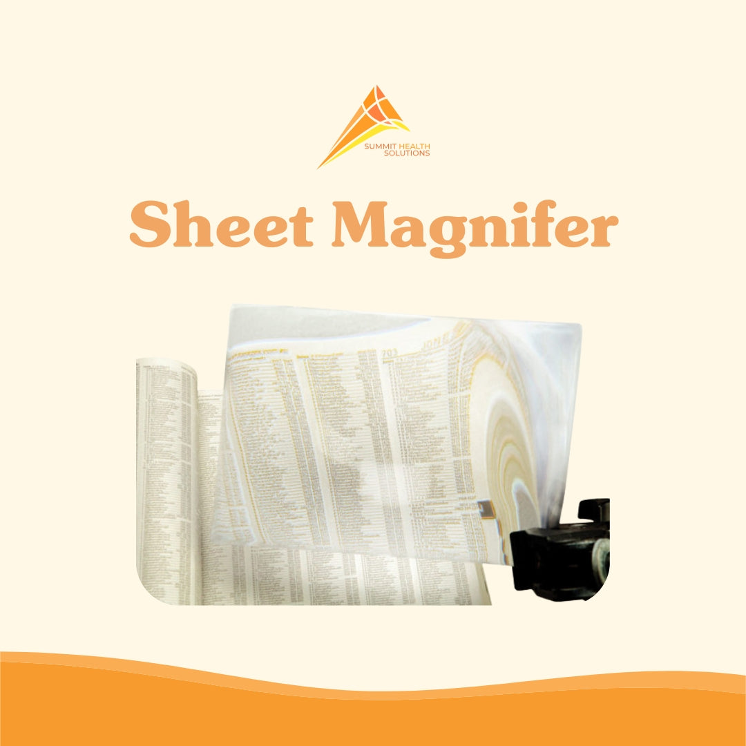 Sheet magnifier reading aid by Summit Health Solutions helping seniors and people with low vision read small print more easily