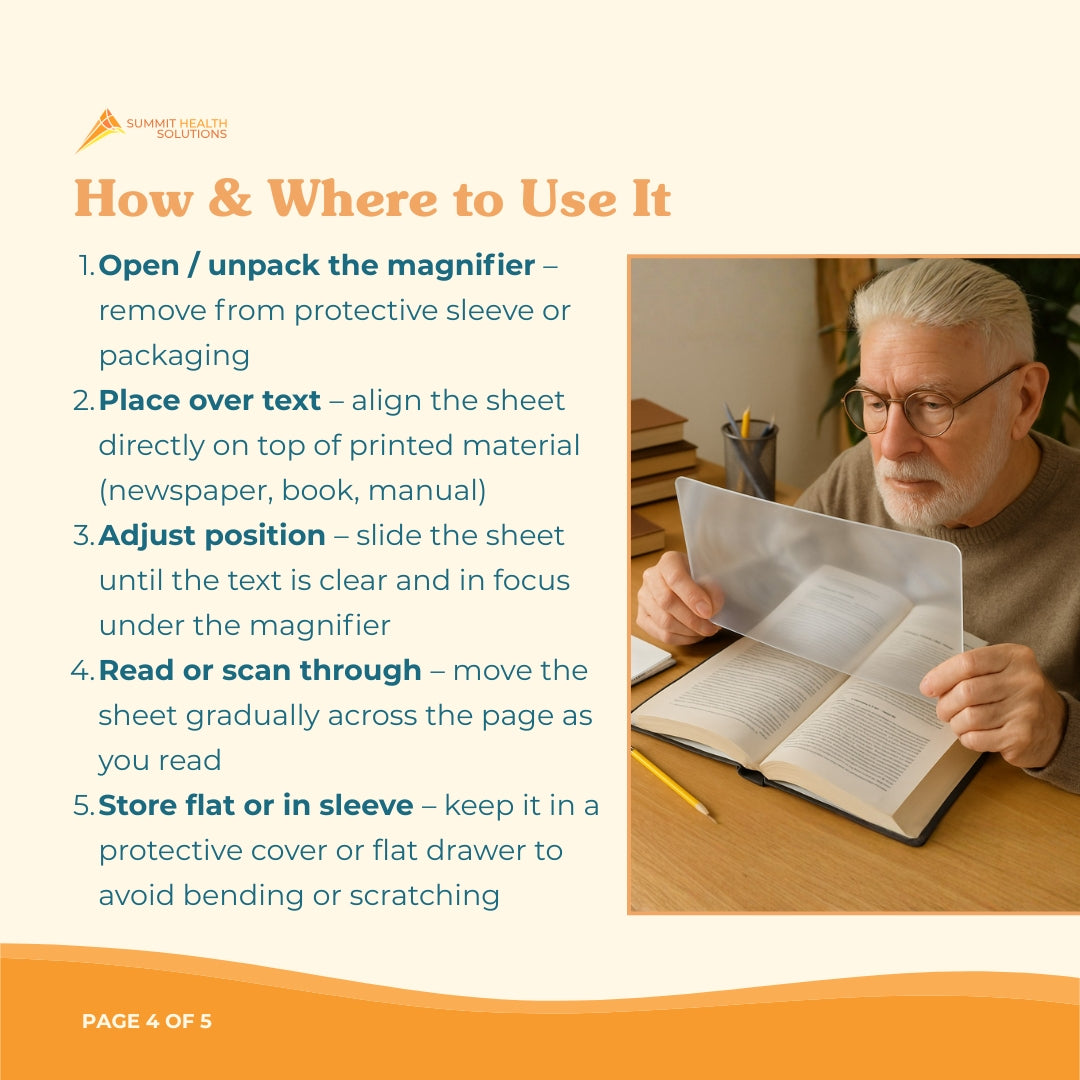 Wide sheet magnifier allowing users to read multiple lines of text at once without constantly repositioning the magnifier